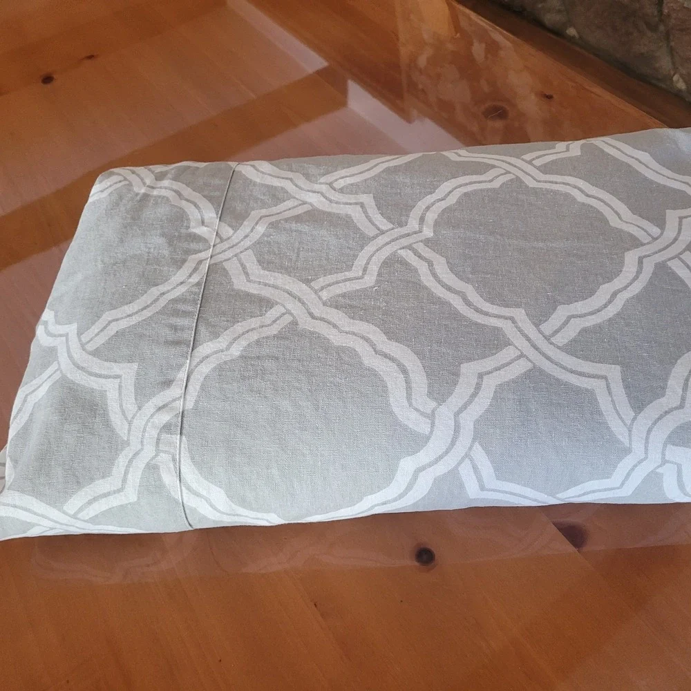 Potterybarn Full/Queen Duvet Linen Blend Cover Gray White Geometric Minimalist